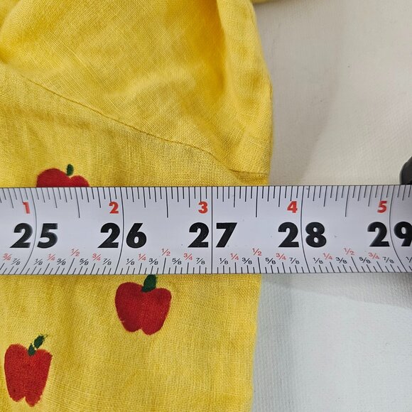 Eileen Fisher Yellow Button Up Top 100% Irish Linen Hand Painted Red Apples XL - Picture 6 of 16